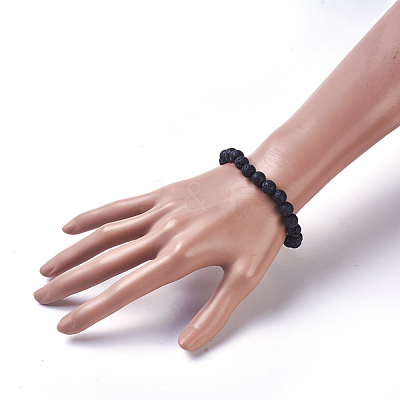 Natural Lava Rock and Agate Stretch Bracelets BJEW-JB03908-1