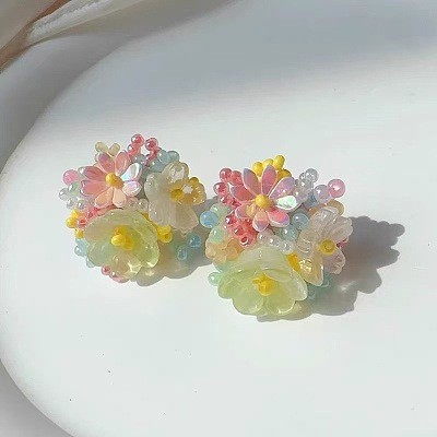 Flower Glass Plastic Stud Earrings FS-WG119A6-03-1