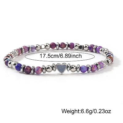 Dyed Natural Purple Imperial Jasper Round Beaded Stretch Bracelets LS-EV1340-1-1