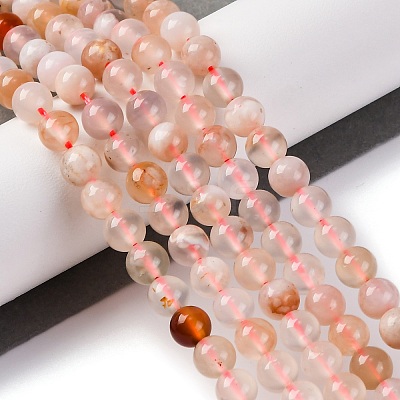 Natural Cherry Blossom Agate Beads Strands G-B130-6mm-02-1