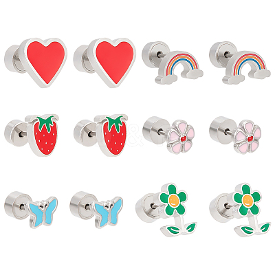 6 Pairs 6 Style 304 Stainless Steel Stud Earrings for Women EJEW-AN0004-66-1