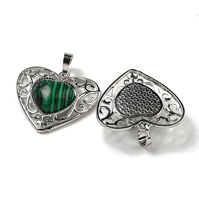 Synthetic Malachite Peach Love Heart Pendants G-G158-01T-1