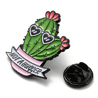 Cactus with Word Not A Hugger Enamel Pins JEWB-Q031-04EB-04-1