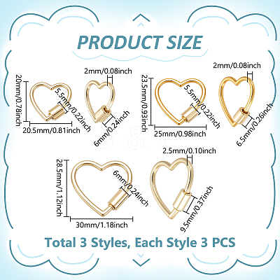 9Pcs 3 Styles Zinc Alloy Screw Carabiner Lock Charms FIND-UN0010-20-1