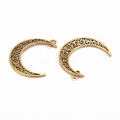 Tibetan Style Alloy Hollow Moon  2-Loop Link Pendants TIBEP-5312-AG-LF-1