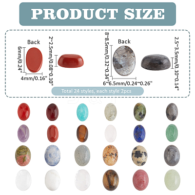 48Pcs 24 Styles Natural Mixed Gemstone Cabochons G-PH0002-54-1