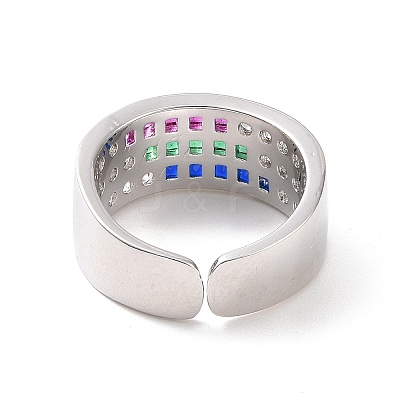 Colorful Cubic Zirconia Triple Line Open Cuff Ring RJEW-G270-04P-1