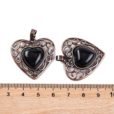 Natural Obsidian Peach Love Heart Pendants G-G158-01-13-1