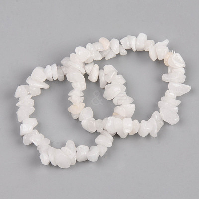Unisex Chip Natural White Moonstone Beaded Stretch Bracelets BJEW-S143-46-1