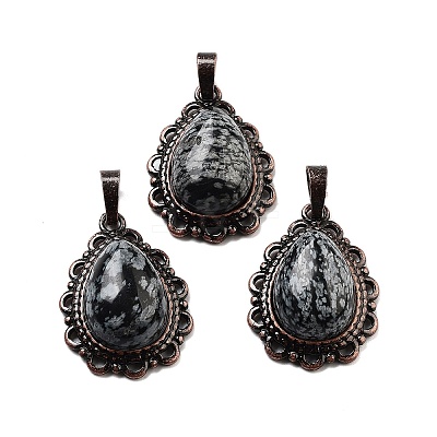 Natural Snowflake Obsidian Teardrop Pendants G-K363-01R-18-1