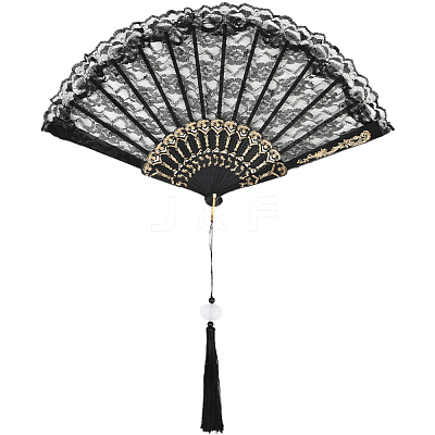 1Pc Plastic & Cloth Fans AJEW-SP0003-76-1