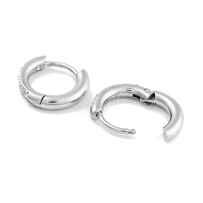 304 Stainless Steel Micro Pave Clear Cubic Zirconia Huggie Hoop Earrings EJEW-C096-01C-P-1