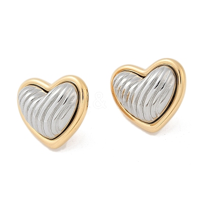 304 Stainless Steel Two Tone Heart Stud Earrings EJEW-M073-09PG-01-1