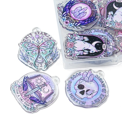 16Pcs 8 Style Halloween Printed Acrylic Pendants MACR-FS0001-41-1