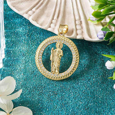 1Pc Brass Micro Pave Cubic Zirconia Pendants KK-TA0002-80C-G-1