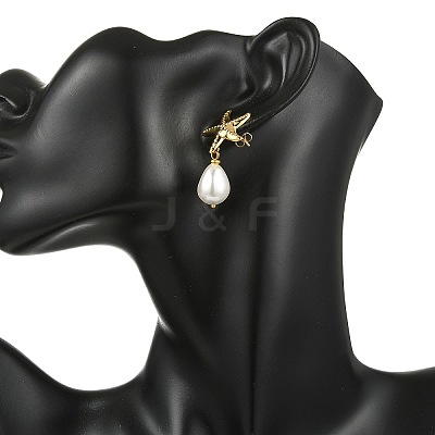 Teardrop Shell Pearl Bead Stud Earrings EJEW-JE07105-01-1
