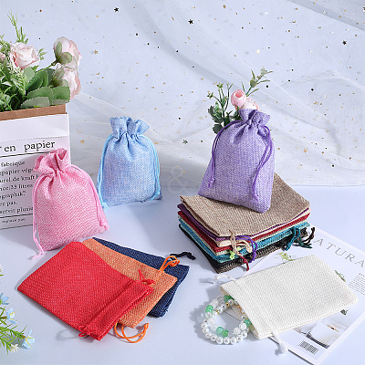 Rectangle Polyester Imitation Burlap Packing Pouches Drawstring Bags ABAG-BBC0001-05B-1