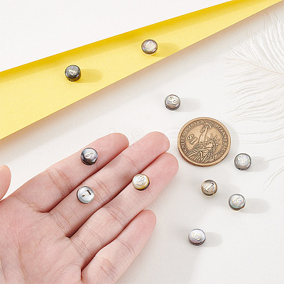 10Pcs 10 Styles Natural Black Lip Shell Flat Round Beads BSHE-PH0001-61-1