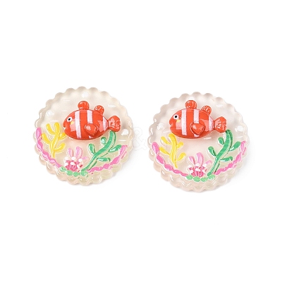Ocean Theme Flat Round Resin Cabochons CRES-T025-02B-1