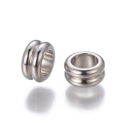 Tarnish Resistant 201 Stainless Steel Grooved European Beads STAS-P239-03P-1