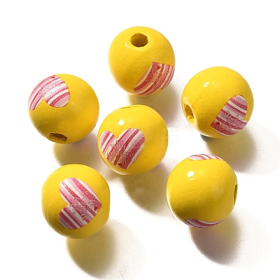 Valentine's Day Element Printed Wood Beads WOOD-R002-01-03-1