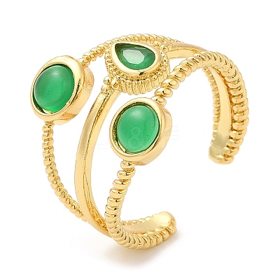 Rack Plating Brass Triple Line Open Cuff Rings RJEW-D008-09G-1