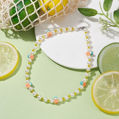 Fruit Polymer Clay & Glass Seed & Acrylic Pearl Beaded Necklace NJEW-JN04582-03-1