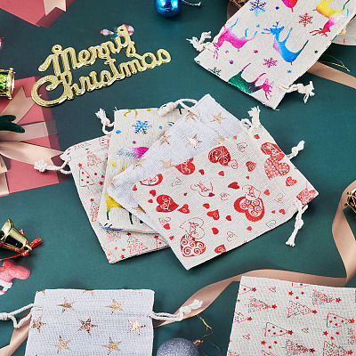 20Pcs 4 Styles Christmas Cotton Fabric Cloth Bag ABAG-TA0002-11-1