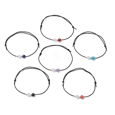 6Pcs Natural Gemstone Round Beads Bracelets for Men Women BJEW-JB11750-1
