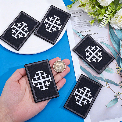 4Pcs Rectangle Polyester Jerusalem Cross Embroidered Patch AJEW-HY0003-65B-1