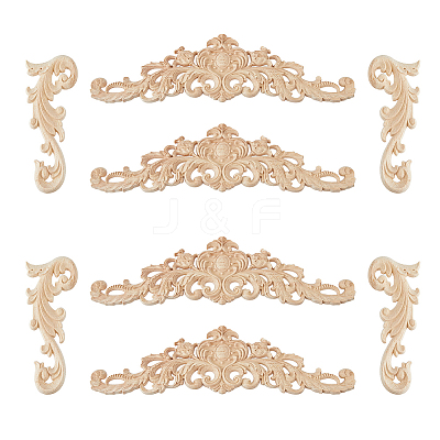 8Pcs 2 Styles Natural Solid Wood Carved Onlay Applique Craft AJEW-DC0001-61-1