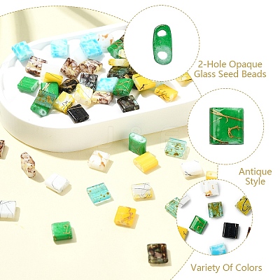 80Pcs 10 Styles 2-Hole Glass Seed Beads SEED-YW0002-94-1