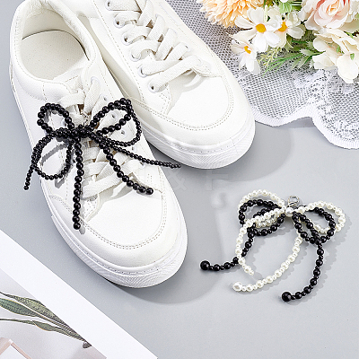 4Pcs 2 Styles Bowknot Resin Imitation Pearl Shoe Charms FIND-GA0005-03B-1