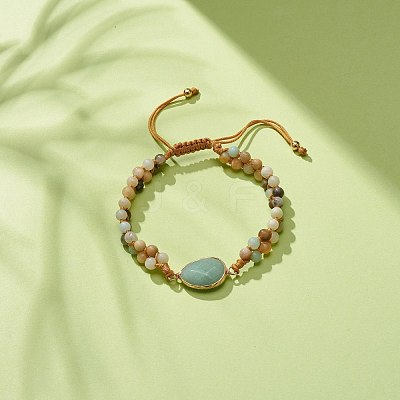 Teardrop Natural Green Aventurine Braided Bead Bracelet BJEW-JB08116-03-1