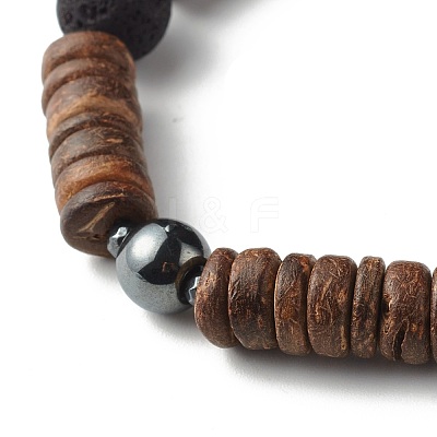 Natural Coconut Rondelle Beads Stretch Bracelet for Men Women BJEW-JB06771-01-1