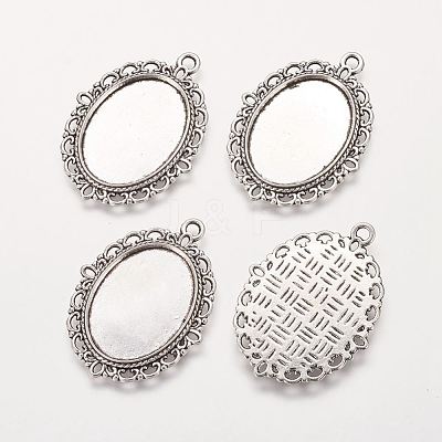 Zinc Alloy Pendant Settings for Cabochon & Rhinestone PALLOY-A15257-AS-FF-1