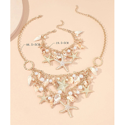 Alloy & Natural Shell & Plastic Pearl Pendant Necklaces & Bracelets Sets FS-WG6B6AD-01-1