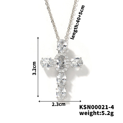 Brass Pave Cubic Zirconia Religion Cross Pendant Necklaces CU6638-3-1