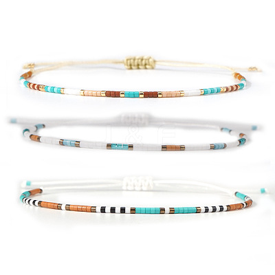 3Pcs Summer Glass Seed Bead Braided Bead Bracelets LO6994-1-1