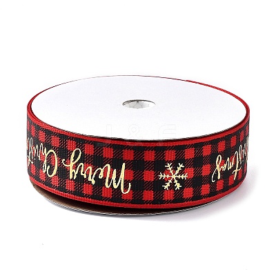 20 Yards Merry Christmas Printed Polyester Grosgrain Ribbons OCOR-K005-02B-1