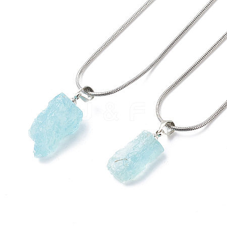 Natural Aquamarine Irregular Rough Nugget Pendant Necklace with 304 Stainless Steel Snake Chains NJEW-JN04021-1