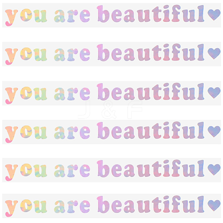 PVC You Are Beautiful Self Adhesive Car Stickers STIC-WH0013-10B-1