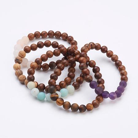 Wood Beaded Stretch Bracelets BJEW-JB03203-1