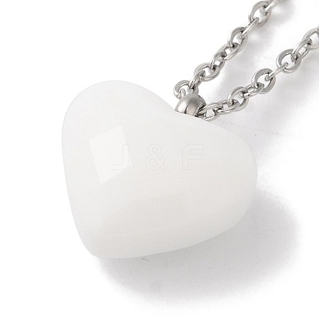 304 Stainless Steel Cable Chain White Heart Glass Pendant Necklaces NJEW-Z041-01P-1