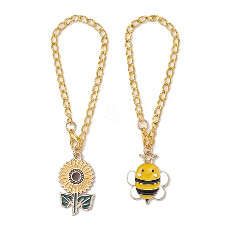 2Pcs 2 Styles Sunflower & Bees Alloy Enamel Cup Charms HJEW-JM02583-1