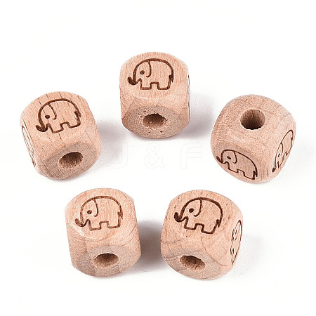 Engraved Beech Wood Beads WOOD-N015-08D-1