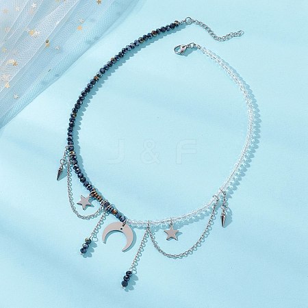 304 Stainless Steel Double Horn Star Pendant Necklaces NJEW-TA00246-1