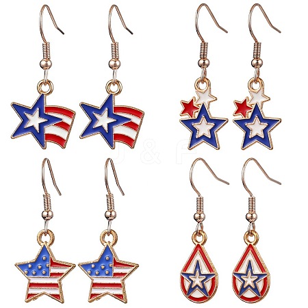 Star Alloy Enamel Pendant Dangle Earrings EJEW-JE06095-1