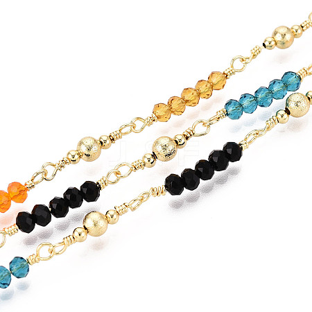 Handmade Brass Link & Glass Beaded Chains KK-N281-07G-1