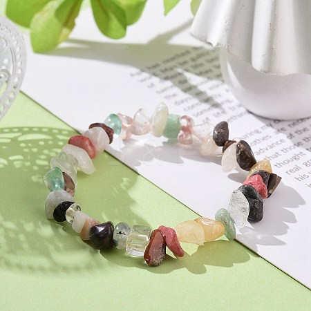 Mixed Gemstone Chips Stretch Bracelet for Kids BJEW-JB08431-02-1